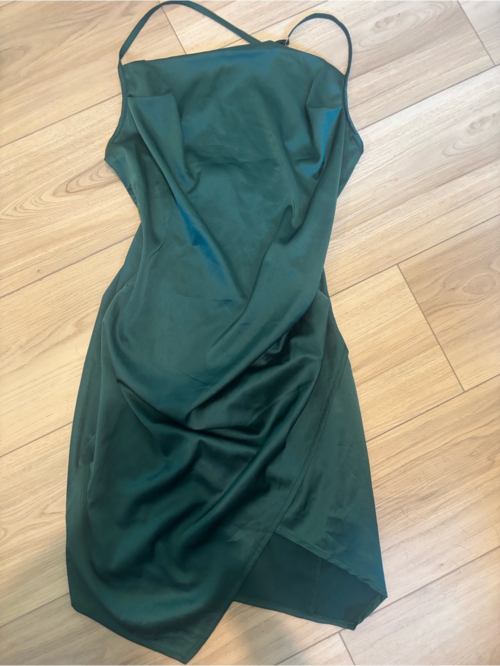 SHEIN Dark Green Satin Slip Mini Dress